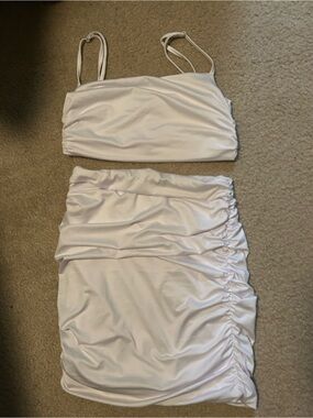 White Ruched Mini Skirt & Shirt for Women